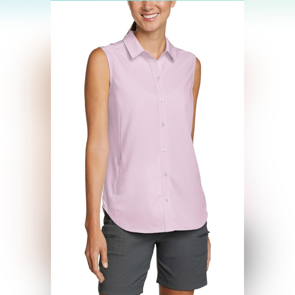 Eddie Bauer Women's Lightweight Sleeveless Tech Button-Up Top Size L